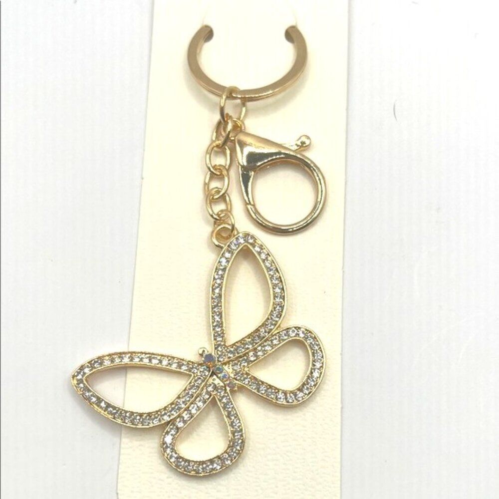 Gold Butterfly Purse Charm Keychain with Crystals